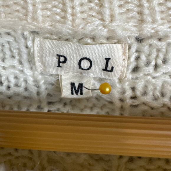 POL Women’s Cream Cable Knit Sweater Oversized Relaxed Fit Size M Boho Preppy - Picture 7 of 9